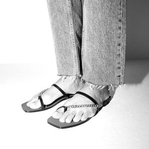ZARA Flat Leather Sandals With Chains